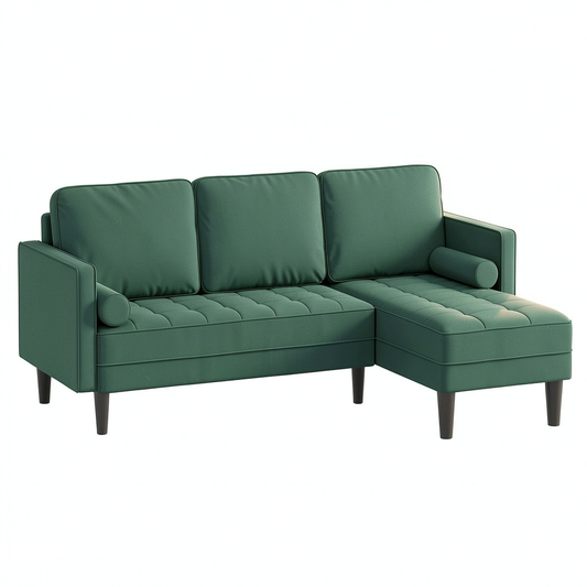 Divano a L in velluto verde scuro, 3 posti, 160 cm, moderno, per salotto, con telaio robusto e cuscino antimacchia
