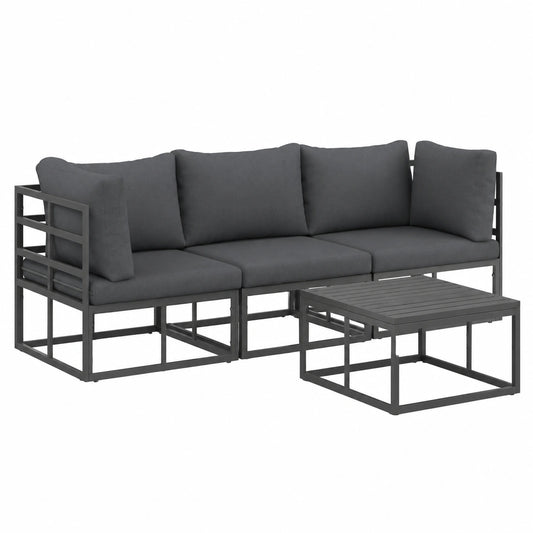 Set Arredo da Esterno in Alluminio Nero con Cuscini, Divano Modulare Giardino