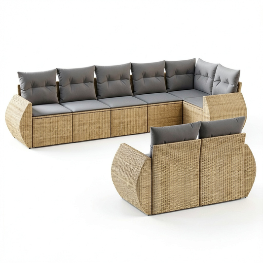 Set Divano da Giardino 8 Pezzi in Polirattan Beige con Cuscini