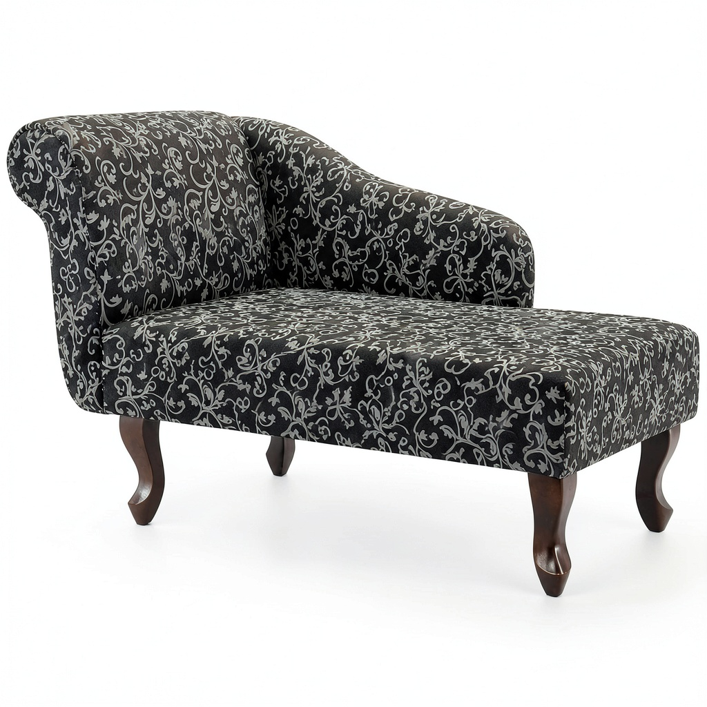 Poltrona Chaise Longue in Tessuto Bicolore con Struttura in Legno, 104x51x69,5 cm