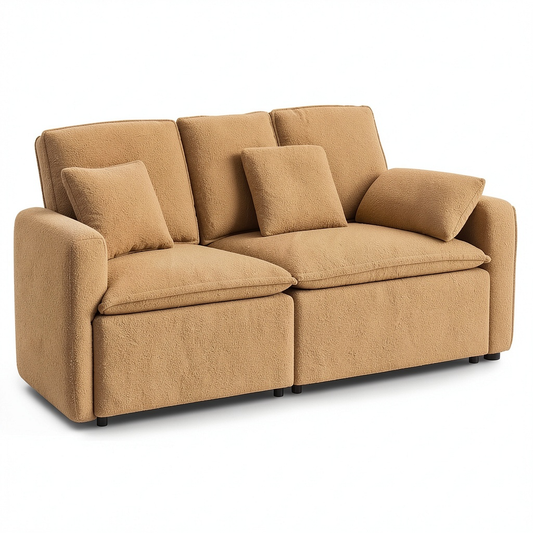 Divano componibile in tessuto lana d'agnello beige, 100 cm, angolo regolabile per salotto