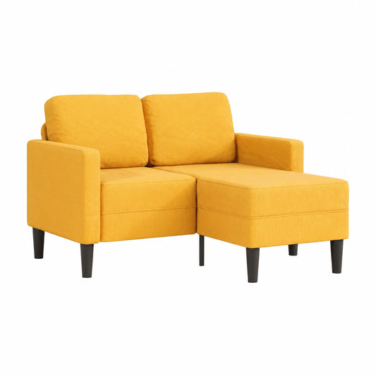 Divano angolare a L in lino giallo chiaro, 125 cm, 2 posti, con chaise longue e gambe robuste, seduta imbottita e confortevole per spazi compatti