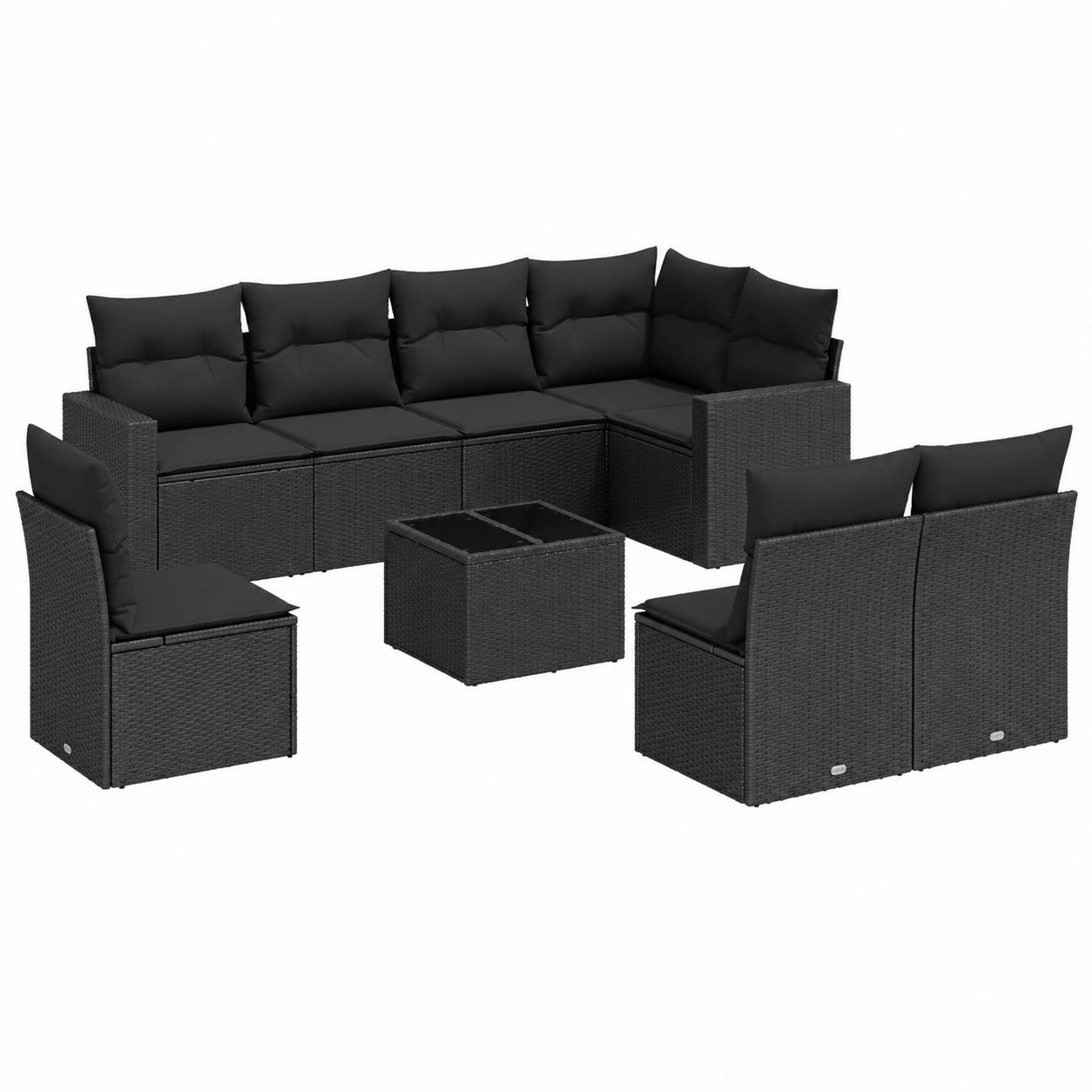 Set di Mobili da Giardino 9 Pezzi con Cuscini Neri in Polyrattan
