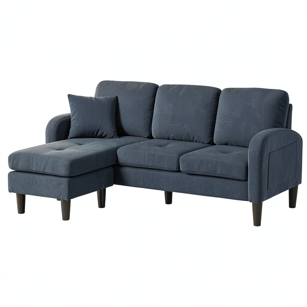 Divano angolare modulare in velluto, comfort per soggiorno e ufficio, 166x118x77 cm