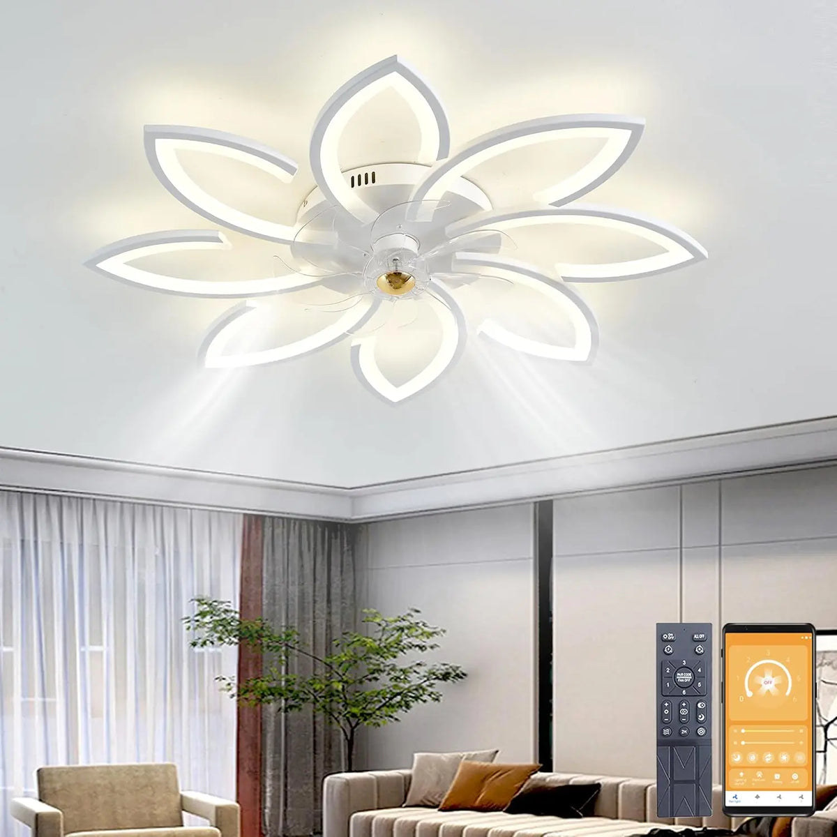 Ventilatore da soffitto Narwhal LED - colore Bianco - con telecomando, con timer, a LED - 74W
