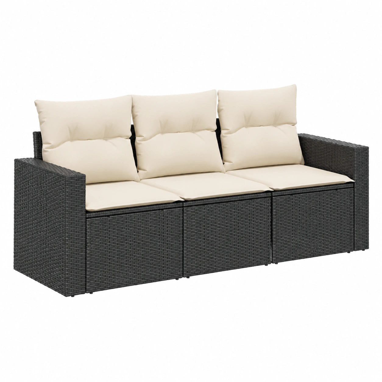 Set Divani da Giardino 3 Pezzi con Cuscini in Polyrattan Nero