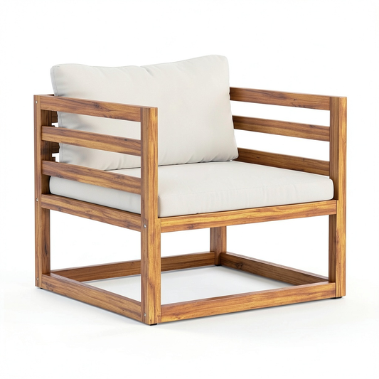 Sedia da Giardino in Legno Massello di Acacia con Cuscino Crema