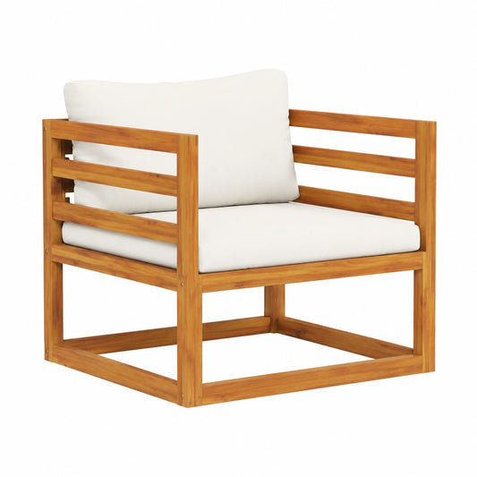 Sedia da Giardino in Legno Massello di Acacia con Cuscino Crema