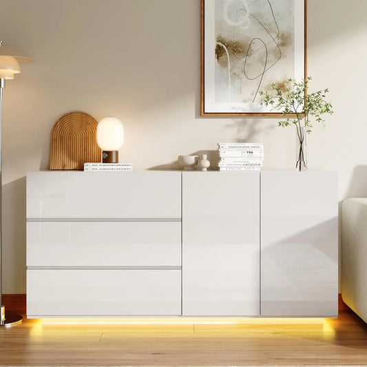 Letto Cassettiera - colore Bianco - a LED - 160 cm