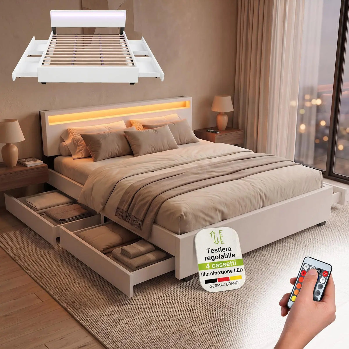 Letto Juskys - colore Bianco - a LED