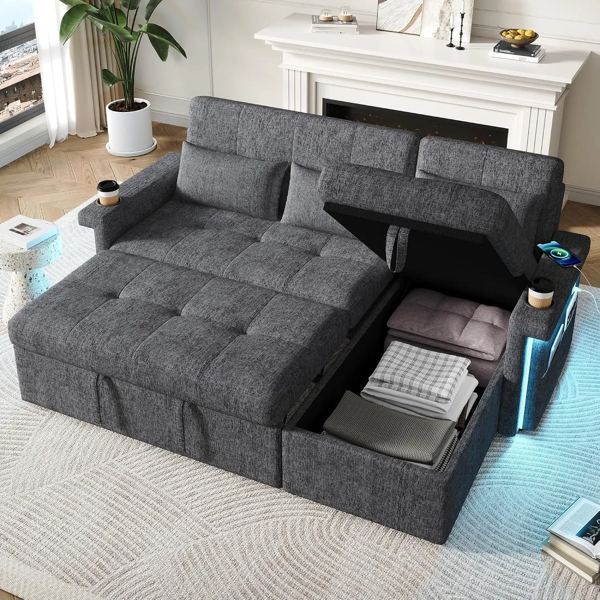 Letto - colore Grigio - a LED, regolabile, con controllo intelligente